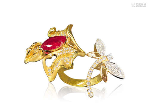 WINDA LEE设计，红宝石配钻石「金花蜻蜓」胸针