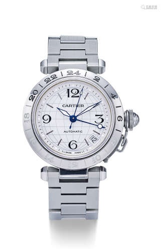 卡地亚 精美，精钢两地时间自动链带腕表，备日期显示，「Pasha」，型号2377，年份约2002