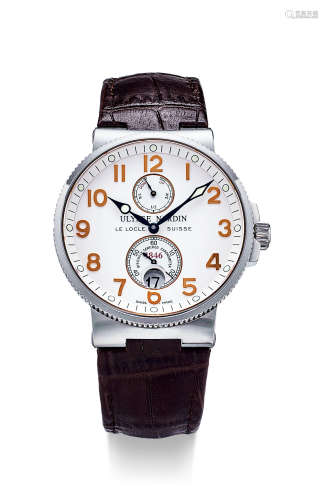 雅典 精美，精钢自动腕表，备日期及动力储存显示，「Marine Chronometer」，型号263-66，年份约2012