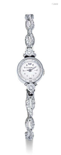 LECOULTRE 精致罕有，女装白金镶钻石机械链带腕表，年份约1970s