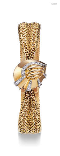 欧米茄 精致罕有，女装黄金镶钻石机械链带腕表，备隐藏表盘，年份约1970s