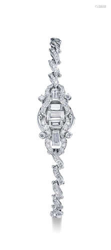 古柏林 精致罕有，女装铂金镶钻石机械链带腕表，备隐藏表盘，年份约1975