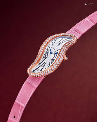 卡地亚 独特精美，女装玫瑰金镶钻石不对称形机械腕表，「Crash」，年份约2010