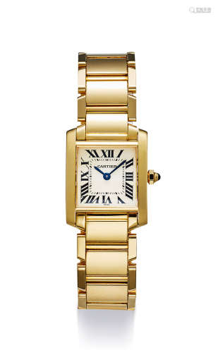 卡地亚 精美，女装黄金镶蓝宝石长方形链带腕表，「Tank Francaise」，型号 W50002N2，年份约2000