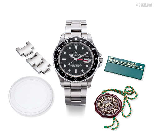 劳力士 精美，精钢自动链带腕表，备日期显示及中心秒针，「GMT-Master II」，型号16710，年份约2003，附原厂证书及表盒