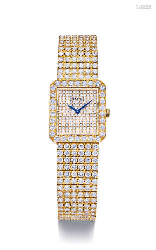伯爵 精美，女装黄金镶钻石长方形链带腕表，型号83541 C525，年份约1984