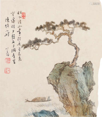 溥儒（1896～1963） 松下泛舟 镜心 设色纸本