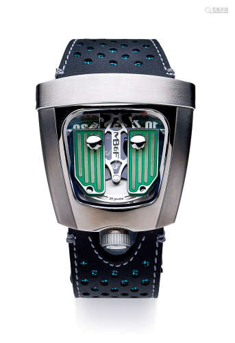 MB & F 独特罕有，限量版钛金属及精钢自动上弦腕表，备绿色夜光，「Black Badger Edition Radar Green」，型号.57.STPL.B，限量生产18枚，年份约2016，附原厂证书及表盒