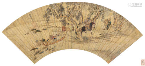 仇英（1498～1552）（传） 人物故事 扇面 设色金笺