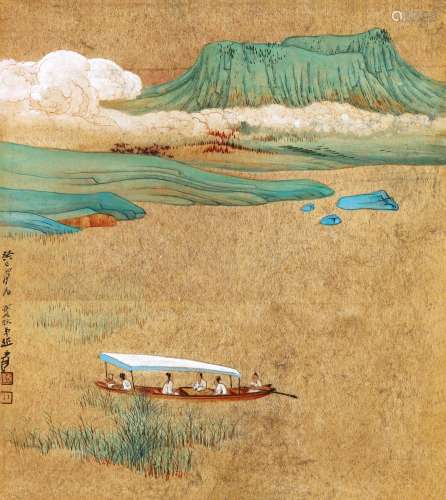 张大千（1899～1983） 1953年作 泛舟图 镜心 设色金笺纸