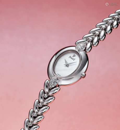 伯爵 精美，女装白金镶钻石及蓝宝石椭圆形链带腕表，年份约2015