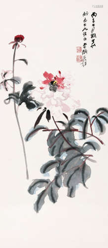 张大千（1899～1983） 1966年作 牡丹 镜心 设色纸本