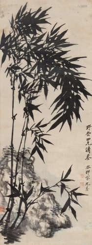 尤荫（1732～1812） 竹石图 立轴 设色绫本