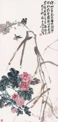 王震（1867～1938） 1929年作 娇影秋光 立轴 设色纸本