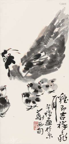 李苦禅（1899～1983） 教子图 立轴 设色纸本