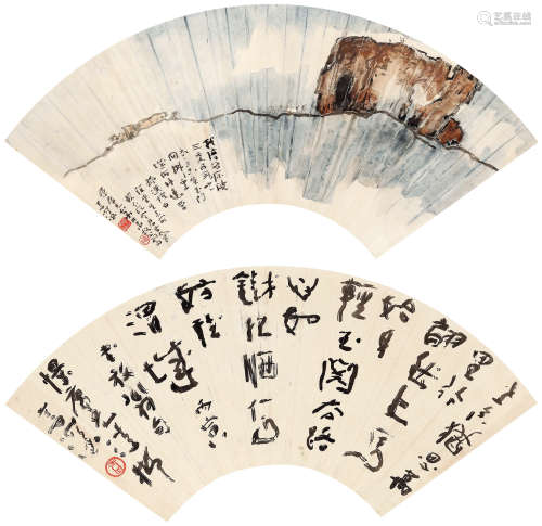 杨善深（1913～2004） 1986年作 书画陆游诗意合璧 镜心 设色纸本