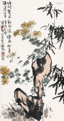 陈师曾（1876～1923） 1922年作 冷竹晚花 立轴 设色纸本