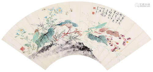 王雪涛（1903～1982） 1945年作 拟王叔林笔意 镜心 设色纸本