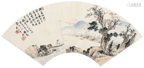 祁崑（1901～1944） 1943年作 落木垂钓 镜心 设色纸本
