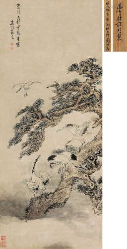 张宏（1577～1652） 1639年作 松鹤长春 立轴 设色纸本