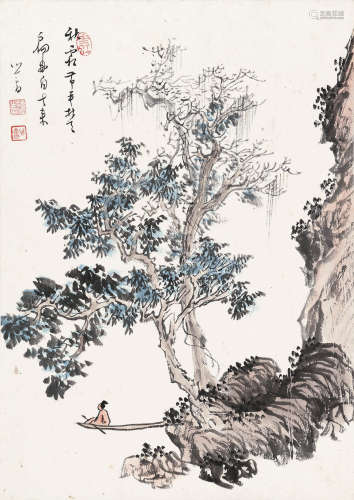 溥儒（1896～1963） 秋霜泛舟 立轴 设色纸本
