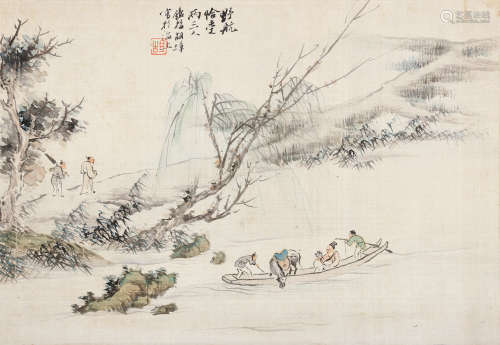 胡铁梅（1848～1899） 野航渡河 镜心 设色绢本