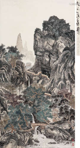 黄秋园（1914～1979） 松山流泉图 立轴 设色纸本