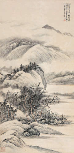 吴湖帆（1894～1968） 1926年作 仿吴历山水 立轴 设色纸本