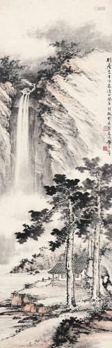 黄君璧（1898～1991） 1943年作 飞瀑图 立轴 设色纸本