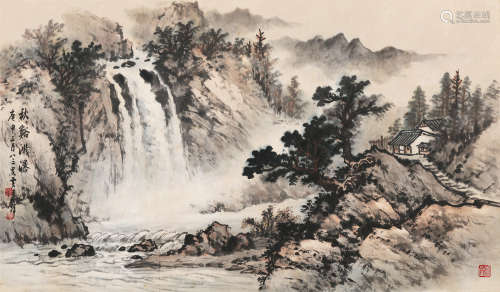 黄君璧（1898～1991） 1980年作 秋溪溅瀑 镜心 设色纸本