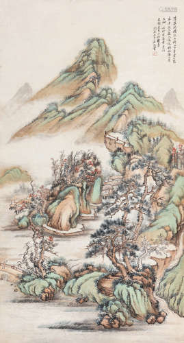王季迁（1906～2003） 清溪秋林 立轴 设色纸本