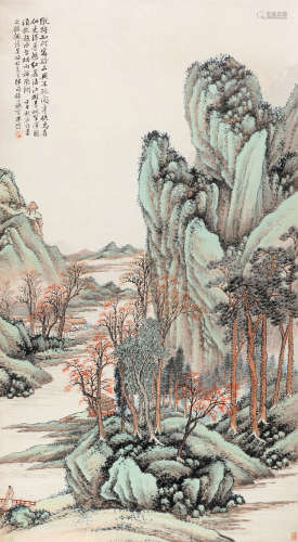 李研山（1898～1961） 1942年作 吴梅村诗意 立轴 设色纸本