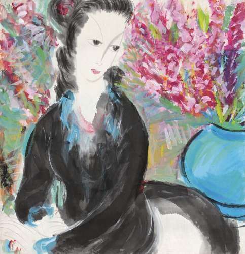 林风眠（1900～1991） 赏花仕女 镜心 设色纸本