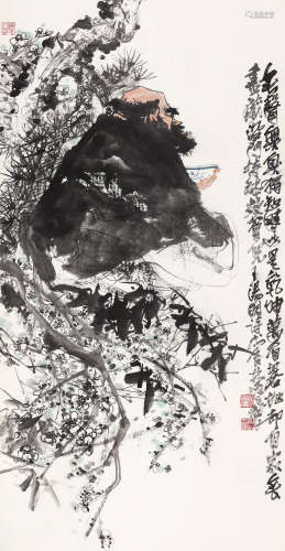 林墉（b.1942） 1988年作 王阳明诗意 立轴 设色纸本