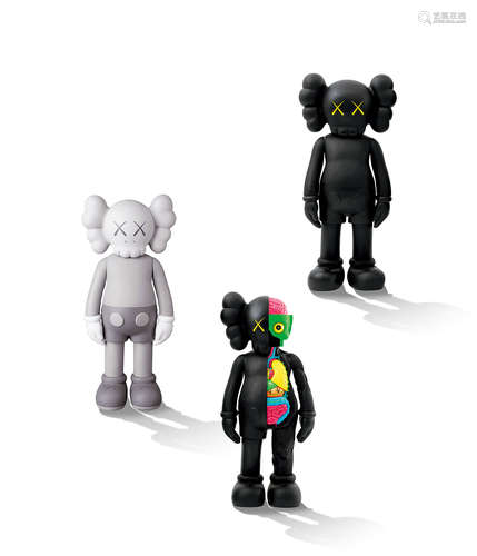 KAWS 2016年作 Companion（灰，黑，黑色解剖版） （三件一组） 彩绘搪胶