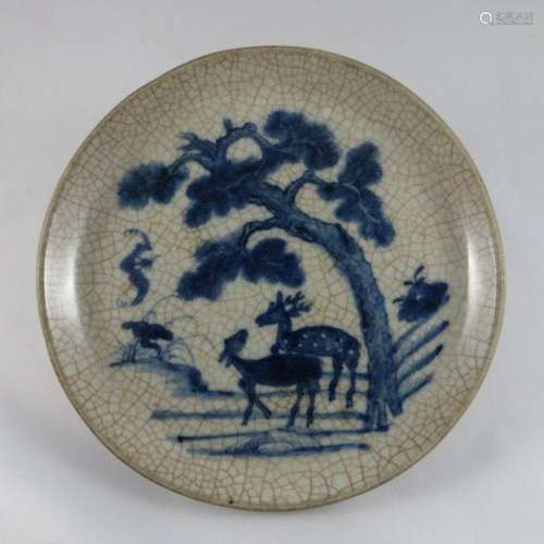 Chinese Qing Dynasty Blue White Plate Ge Glaze