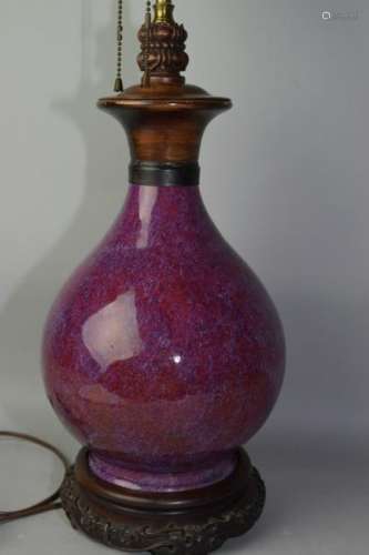 18-19th C. Chinese Flambe Glaze Vase Lamp
