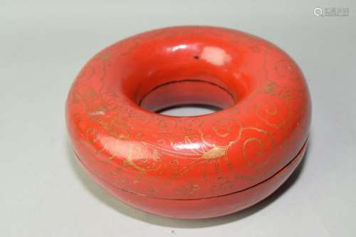 Qing Chinese Painted Red Lacquer Court Beads Box