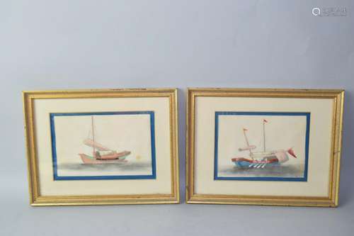 Pair of Qing Chinese Watercolor on Rice Paper