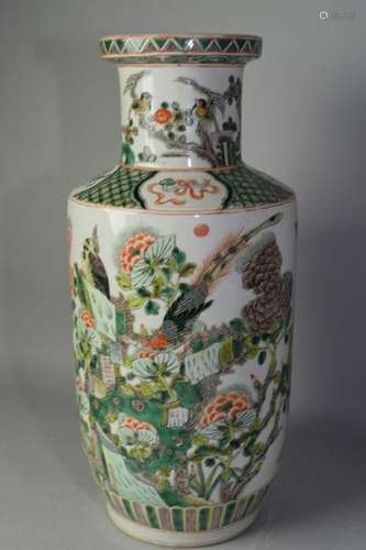 19-20th C. Chinese Wucai Birds and Flowers Vase