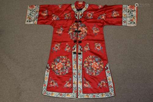20th C. Chinese Red Embroidered Robe