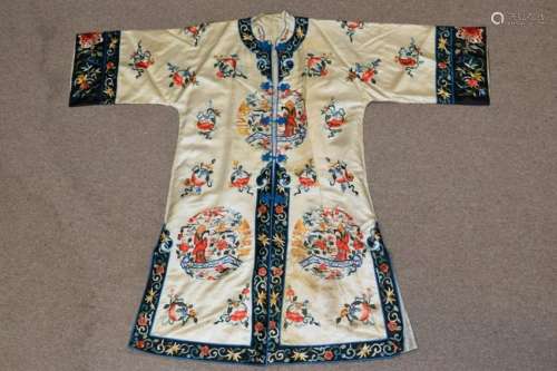 20th C. Chinese White Embroidered Robe