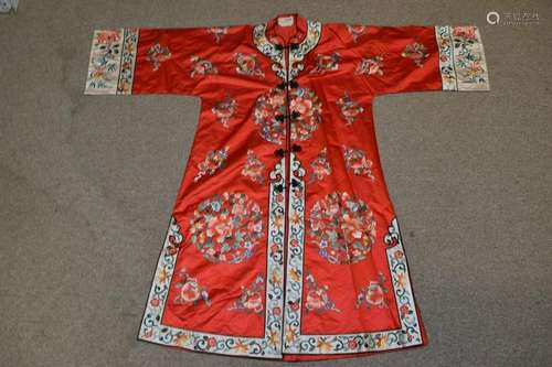 20th C. Chinese Red Embroidered Robe