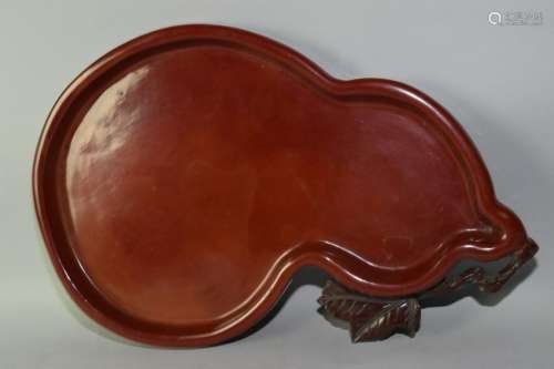19-20th C. Japanese Red Lacquer Gourd Tray