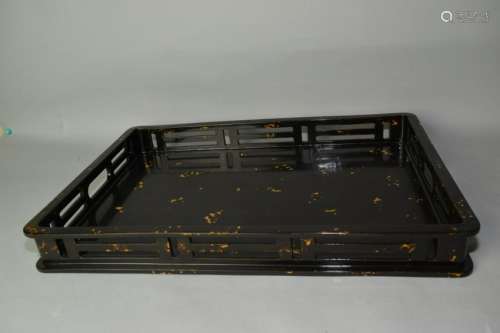 19-20th C. Chinese Faux Turtoise Shell Lacquer Tray