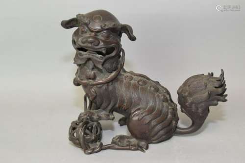 19th C. Chinese Bronze Lion Incense Burner