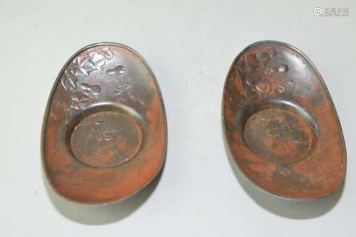 Pair of 19th C. Japanese Bronze Carved Saucers