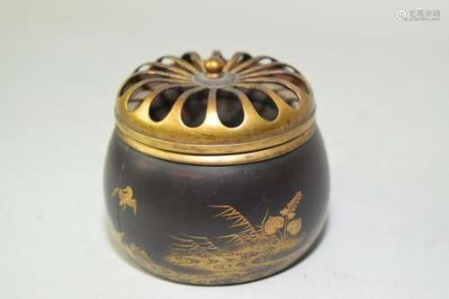 19th C. Japanese Gilt Wood Painted Incense Burner