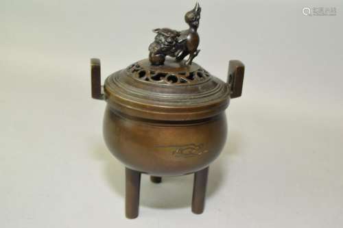 19th C. Japanese Bronze Lion Incense Burner