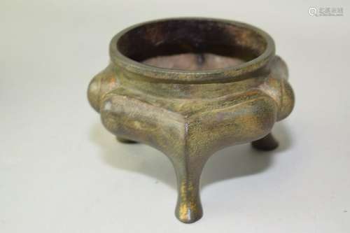 19-20th C. Chinese Gilt Bronze Three-Foot Censer